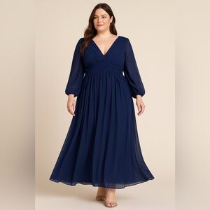 Chiffon Maxi Dress with Lace-Up Back Navy Size 16W